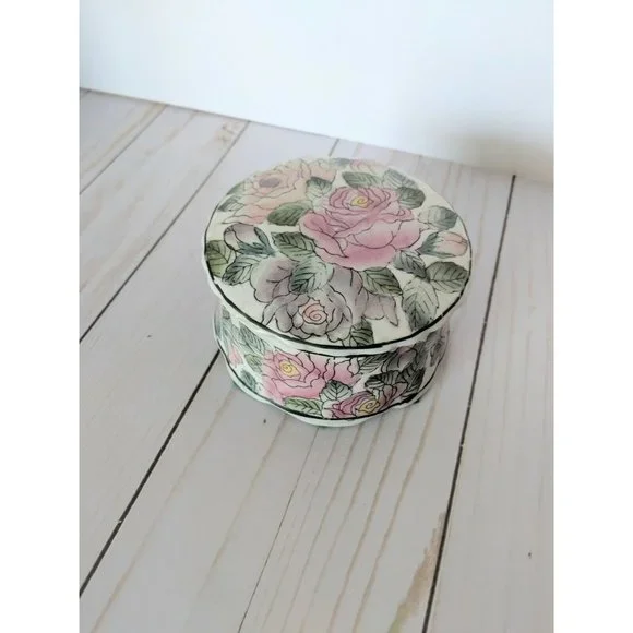 Vintage Andrea By Sadek Large Watercolor Porcelain Trinket Box With Lid - Picture 7 of 8